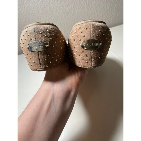 Jimmy Choo | Wheel Studded Suede Smoking Slipper Loafers Tan Sz 38/US 8 - Picture 6 of 8